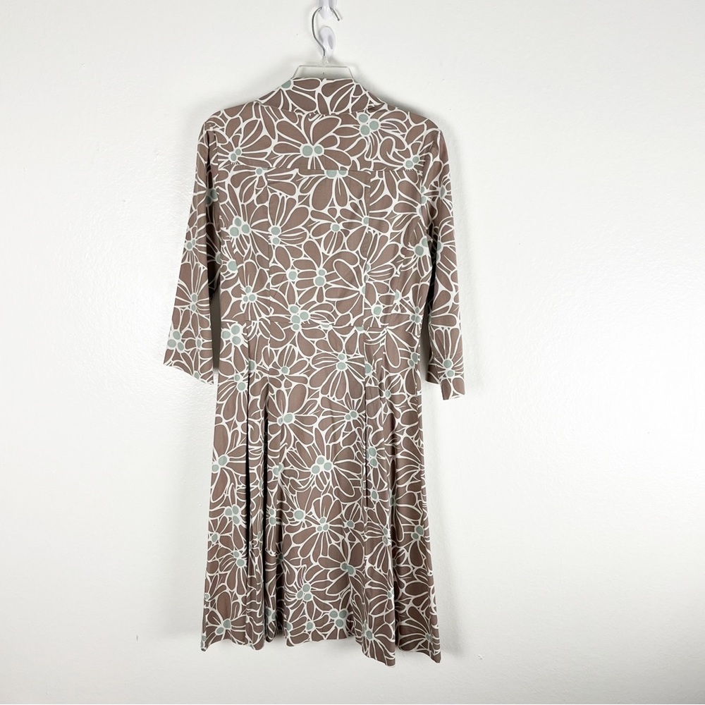 BODEN Riviera Brown Floral Front Button 3/4 Sleeves Pleated Dress, Size 6 - Picture 2 of 8